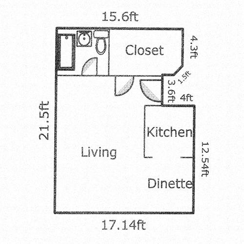 Floor plan for studio, 1 bath, 329 sqft